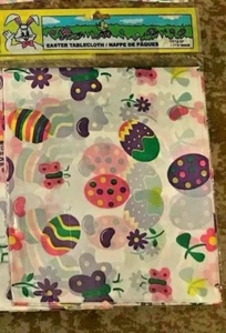 Colorful Easter Plastic Table Cloth/Cover 54" x 72" Eggs, Butterflies, Flowers - Picture 1 of 3