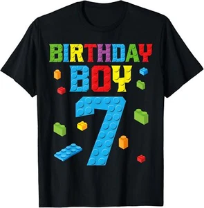Master Builder 7th Birthday Boy 7 Seven Year Building Bricks T-Shirt Hoodie - Picture 1 of 16