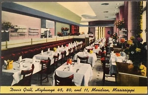 Meridian MS ~ Davis Grill auf Autobahnen 45 80 & 81 ~ Art Deco Stil Leinen Postkarte  - Bild 1 von 2