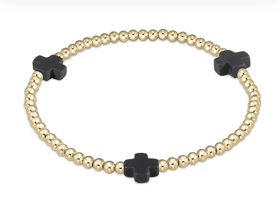 Enewton Gold Signature Cross ONYX  EXTENDS 3mm bead Stretch Bracelet New - Image 1 of 1