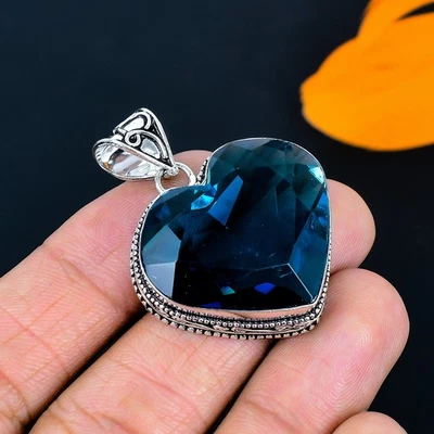 Iolite Topazio Gemma Fatto a Mano 925 Argento Sterling Ciondolo Gioielli 4.1cm - Immagine 1 di 4