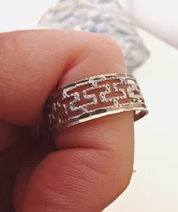 925 Sterling Silber offen durchbohrt griechischer Schlüssel Band Ring Größe 8,75 - signiert - Bild 1 von 10