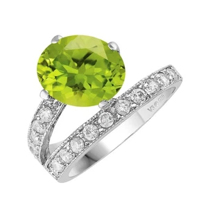 3.25Ctw Oval Cut Natural Peridot 14k White Gold Plated 925 Engagement Ring 7 8 - Picture 1 of 6