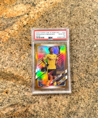 Youssoufa Moukoko /50 GOLD RC, PSA 10, 2020 Topps Chrome Aoki - Image 1 of 2