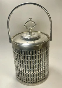 Vtg Mid Century Modern MCM Brutalist Silver Plate Bamboo Ice Bucket Serve Ware - Picture 1 of 9