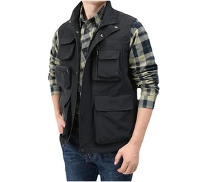 Black Vest Men Size 3X Sleeveless Tactical Multi Pockets Photographer Full Zip - Picture 1 of 9