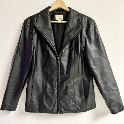 Chaqueta de cuero genuino para dama east5th negra talla grande ver descripción Foto 1 de 4