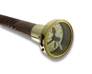Zeckos Spiral Shaft Wooden Walking Stick with Brass Compass Handle 34 inch - Picture 1 of 3