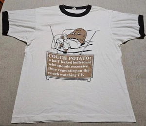 Vintage 1987 Couch Potato Ringer T-Shirt 50/50 Made USA Harriet Screen Stars L - Picture 1 of 11