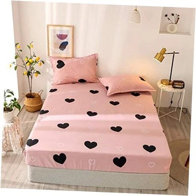 Girls Cute Heart Pattern Fitted Sheet for Kids Size Lovely Pink Twin Rose Black Foto 1 de 4