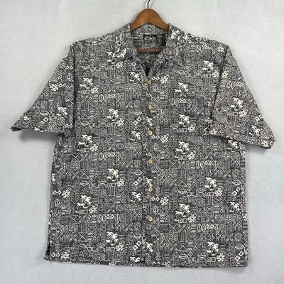 Винтажная мужская рубашка OP Ocean Pacific размер XL с цветочным узором на пуговицах с коротким рукавом для серфинга - Изображение 1 из 4
