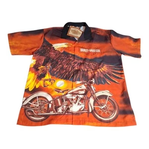 XL Harley Davidson Screaming Eagle Button-Up Shirt Graphics Motorcycle USA Flame - Picture 1 of 11