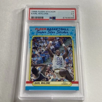 Pegatina Karl Malone 1986 Fleer PSA EX 5 Utah Jazz Finales de la NBA Salón de la fama LA Lakers MVP Foto 1 de 4