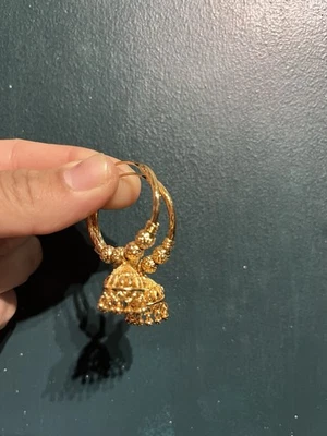 24k Gold Plated Tassels Hoop Earrings Asian Indian Dubai Jewellery Set Uk - Image 1 of 4
