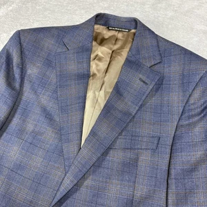 Jack Victor Blazer Mens 40L Blue Andover Plaid Wool Lined Career Business Jacket - Picture 1 of 16