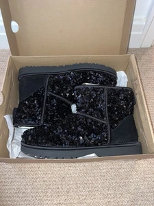 Ugg Classic Mini Chunky Sequin Black Sparkle Size Uk 6 New Box Fresh - Picture 1 of 18