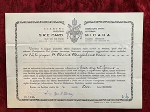 Relic Certificate Saint Mary Magdalen w No Relic Catholic Church 1961 Lot 55 - Bild 1 von 5