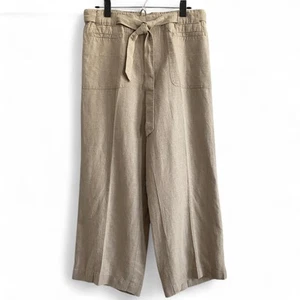 Orvis Womens 12 Beige Wide Leg High Rise 100% Linen 33X26 Pull On Cropped Pants - Picture 1 of 11