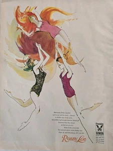 1962 Women's Robby Len swimsuits mermaids three vintage fashion art ad - Picture 1 of 1