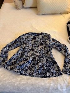 Janie And Jack Blue And Black Floral Shirt Flared At The Bottom Girls Size 12 - Picture 1 of 3