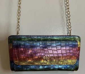 Bumblebee Iridescent Crossbody Glossy Rainbow Womens Gold Chain Bag Prom - Picture 1 of 5
