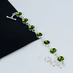 Unique Peridot Gemstone Bracelet 925 Sterling Silver Jewelry For Birthday Gifts - Picture 1 of 4