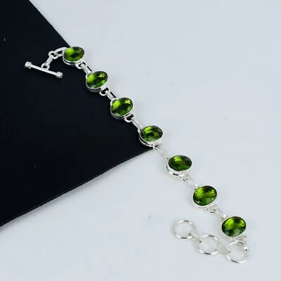Unique Peridot Gemstone Bracelet 925 Sterling Silver Jewelry For Birthday Gifts - Image 1 of 4