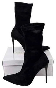 TRUFFLE Womens Lovely Snosh20 Black Suedette Stilletto Heel Pointed Boots - Picture 1 of 8