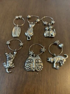 Cat Wine Charms, Kitty Wine Charms, Feline Wine Charms, I LOVE Cats Wine Charms - Picture 1 of 9