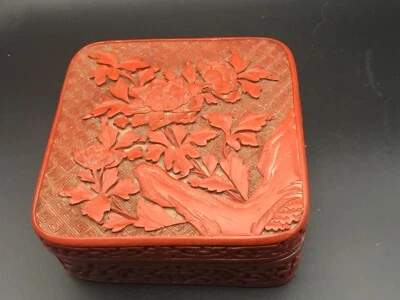 # boite chinoise en laque rouge cinabre cinnabar chinese box lacquer red - Photo 1/4