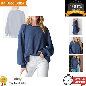Women's Long Sleeve Tee Shirts Fall Trendy Clothes Casual Loose Crewneck Ribb... - Picture 1 of 10