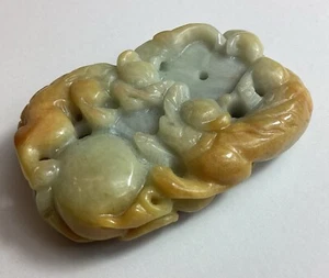 Tan & Brown Two Sided Jadeite Foo Dogs, Lucky Coin, Pearl Translucent Pendant - Picture 1 of 14