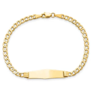 14K Solid Yellow Gold Soft Cuban Link ID Bracelet - Picture 1 of 18