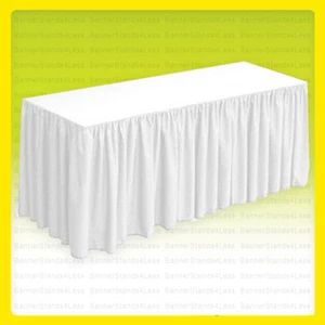 8' Fitted Table Skirt Cover w/Top Topper Tablecloth Wedding Banquet - WHITE - Picture 1 of 1