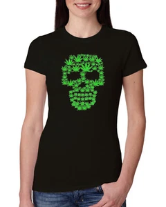Maglietta junior Pot Leaf Teschio Marijuana 420 Donna Slim Fit - Foto 1 di 10