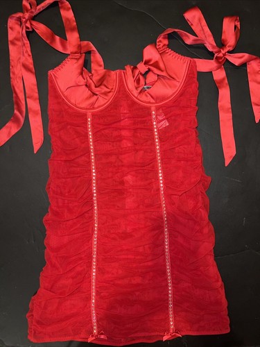 Victoria's Secret 34C 34D 36B M ABITO SLIP RETE ROSSA cristallizzato FIOCCO SAN VALENTINO