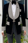 Men Velvet  Suit Black Shawl Lapel Blazer Groom Tuxedo Wedding Party Prom Suit