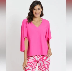 NEW Jude Connally Daniella Top Neon Pink Pullover V-Neck Bell Sleeve SZ XS - Picture 1 of 15