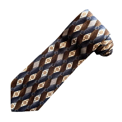 Галстук мужской Enrico Coveri 100% шелк синее золото белый бриллиант Geo 3 7/8x60 дюймов - Изображение 1 из 4