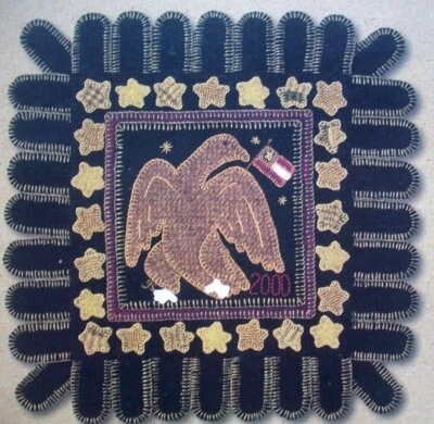 Millennium Eagle wool embroidery applique penny rug quilt pattern  - Image 1 of 3