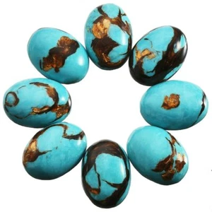 8pcs Artificial Blue Oval Turquoise & Gold Copper Bornite CAB Cabochons 18x25mm - Picture 1 of 5