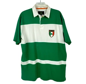 Blarney Designs Men's Rugby Shirt Green White Striped Patch Short Sleeve Size XL - Picture 1 of 6