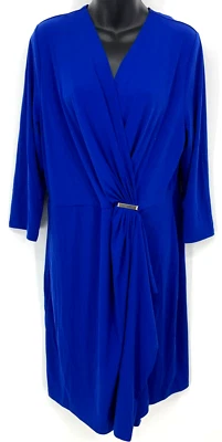 Charter Club Dress Extra Extra Large Blue Modern Long Sleeve Faux Wrap Women New - Image 1 of 4
