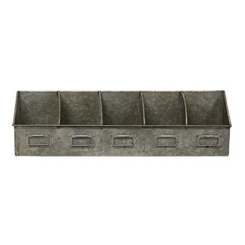 New Primitive Farmhouse Galvanized Metal ORGANIZER BIN Divided Box - Image 1 of 1