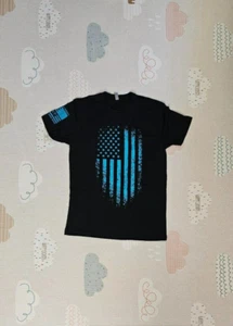 Til Valhalla Project Men's Distressed Flag T Shirt Color Black/Teal Size M - Picture 1 of 2