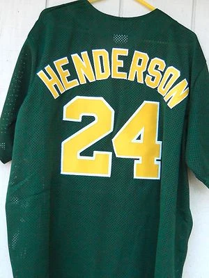 CAMISETA DE BÉISBOL OAKLAND ATHLETICS RICKEY HENDERSON # 24 VERDE/AMARILLO TALLA XXLG Foto 1 de 3