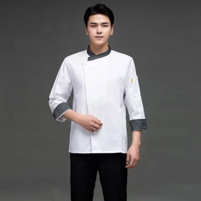 Men Women Chef Work Breathable Kitchen Gray Collar Long-Sleeved Chef Coat Jacket - Image 1 of 4