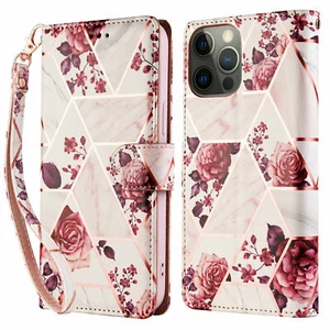 Marble Wallet Case For iPhone 14 Plus 14 Pro Max Card Holder Leather Flip Cover - Picture 1 of 26