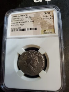 SIRIA ANTIOCHIA..ELAGABALO AD.218 222 BI TETRADRACMA SUPPORTO NGC CLASSIFICATO CH... - Foto 1 di 11