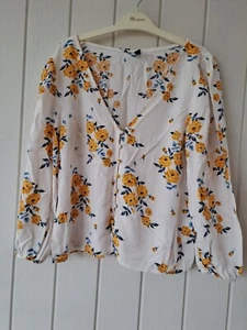 H&M ladies v neck button floral yellow print long sleeve blouse top shirt size 6 - Picture 1 of 1